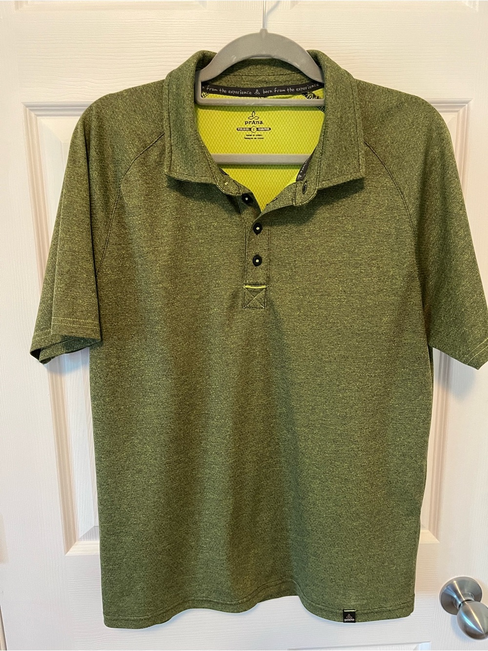 Prana Men's Heather Olive Green Polo with Button Placket